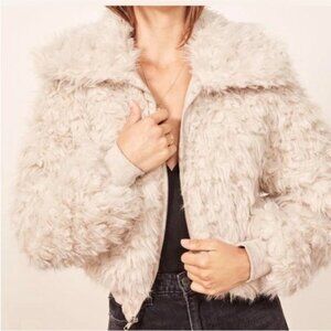 Reformation Cream Faux Fur Jacket